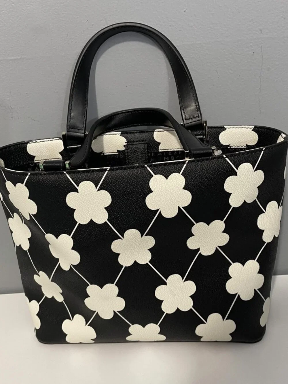 New Kate Spade Juno Floral Grant St Vinyl Mini Tote Black White $298